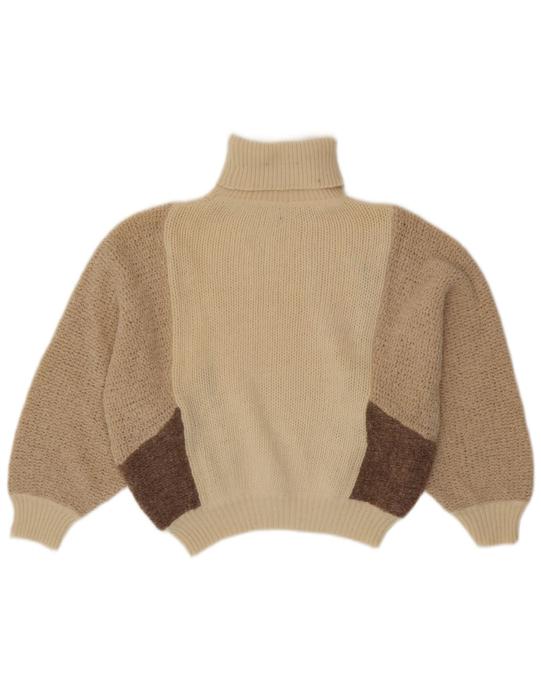 VINTAGE Rollkragenpullover für Damen IT 42 Mittelbeige Farbblock
