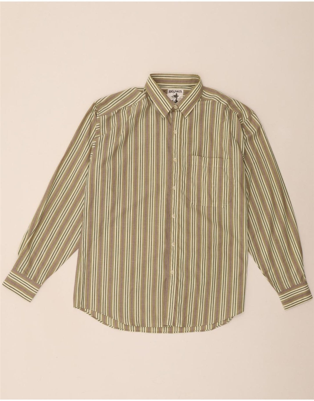 Vintage Herrenhemd Medium Khaki gestreift