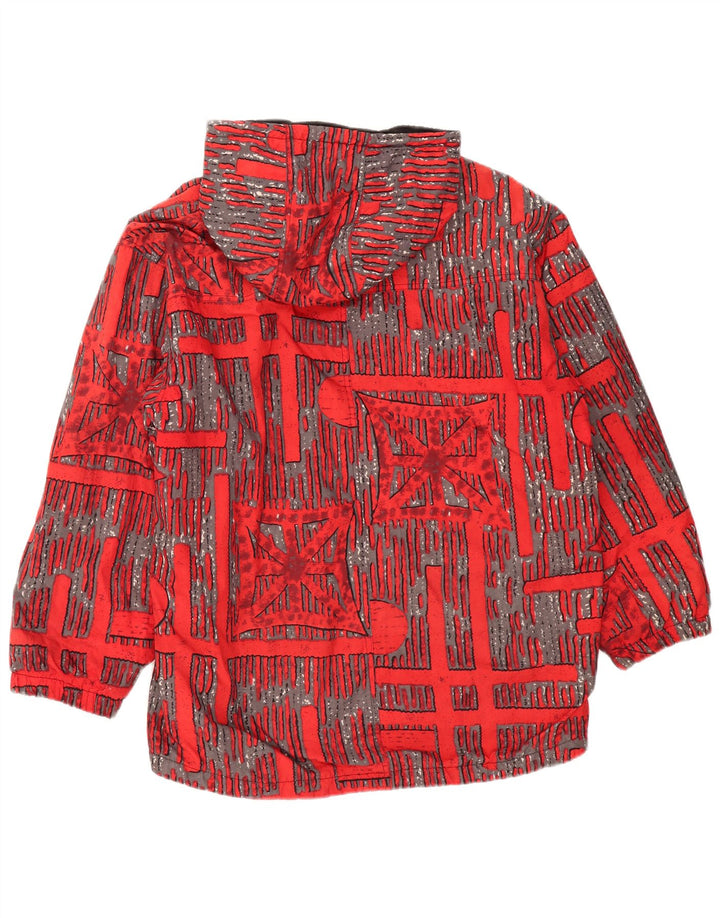 Vintage Jungen-Windbreakerjacke mit Kapuze, 15–16 Jahre, rotes geometrisches Polyamid