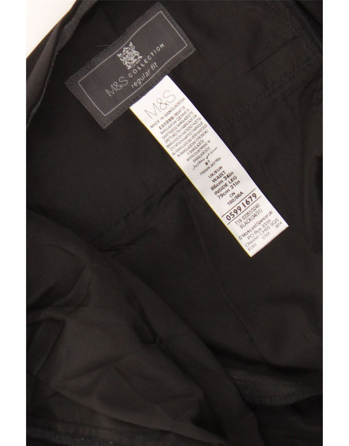 Marks & Spencer Herren-Anzughose in normaler Passform, W34, L27, Schwarz, Polyester
