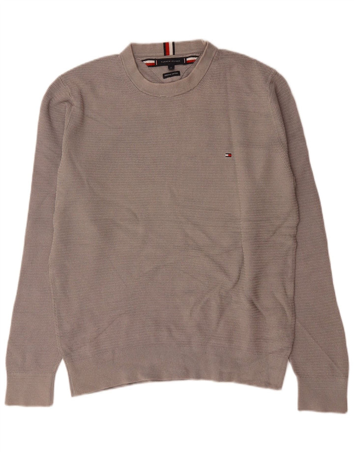 Tommy Hilfiger Herren-Pullover mit Rundhalsausschnitt, mittelgraue Baumwolle