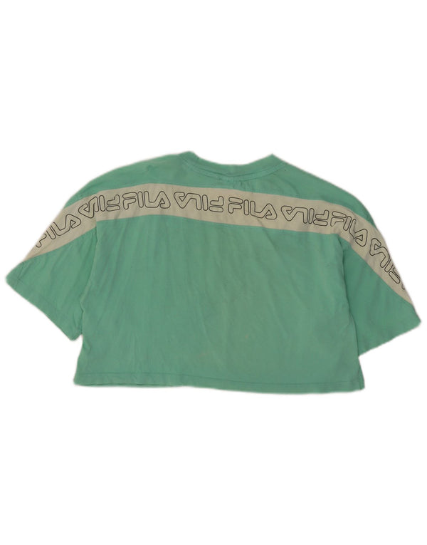 Fila Damen Crop Graphic T-Shirt Top UK 10 Small Grün Farbblock