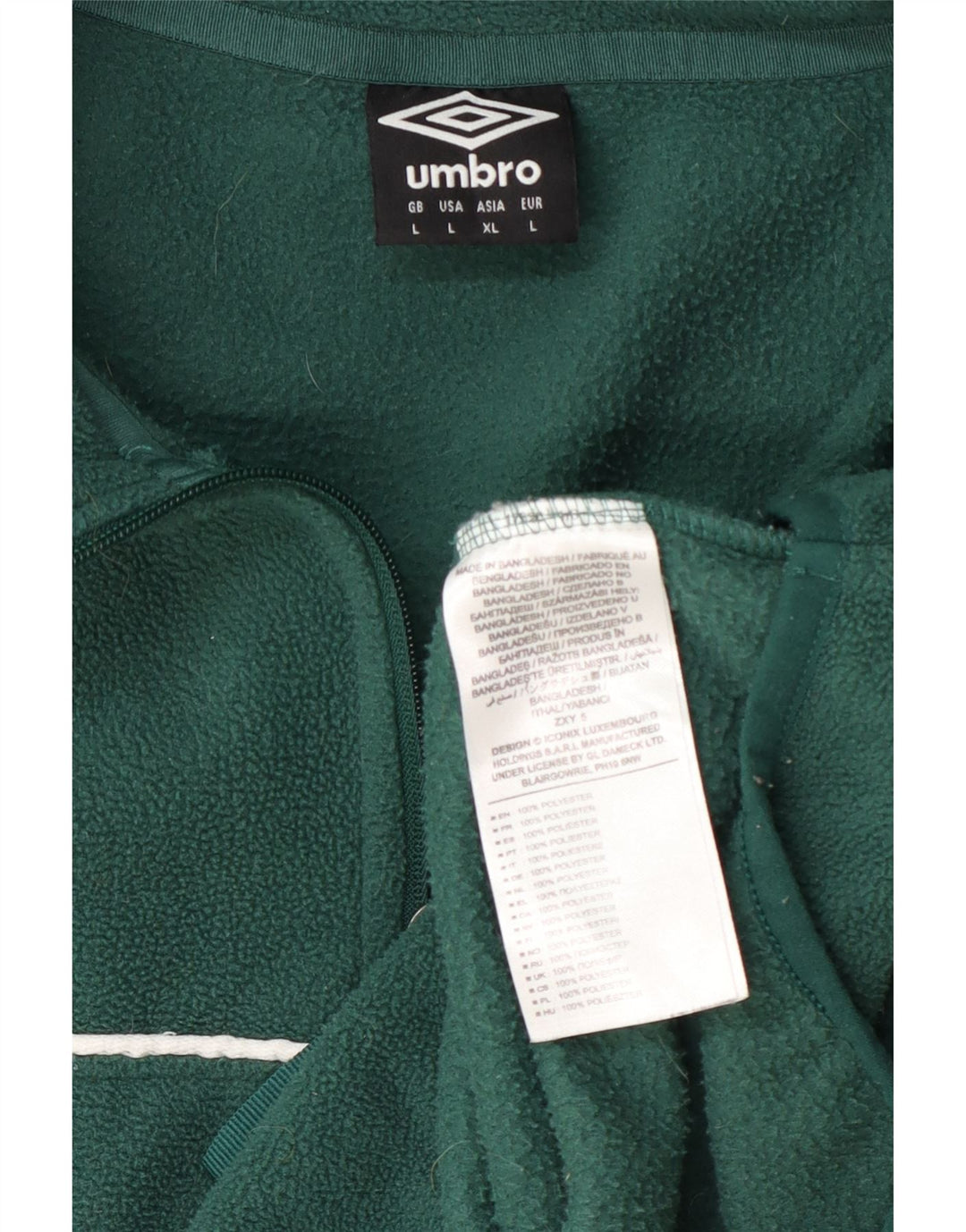 Umbro Herren-Fleecepullover mit grafischem Reißverschluss und Kragen, Größe L, grün, Polyester
