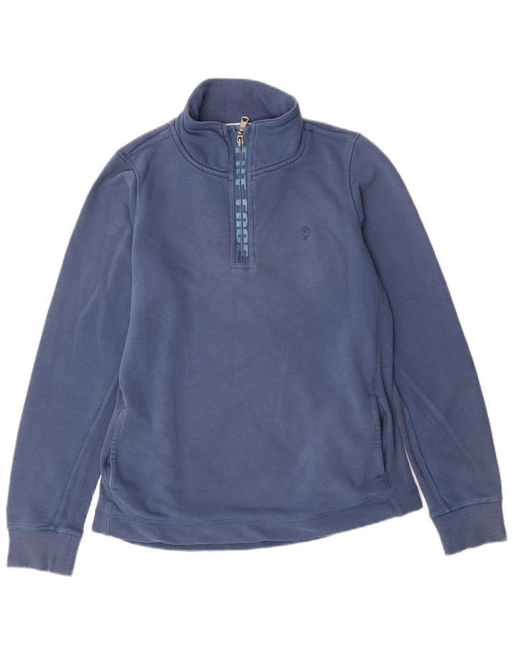 FAT FACE Damen-Sweatshirt mit Reißverschluss am Hals, UK 12, mittelblaue Baumwolle