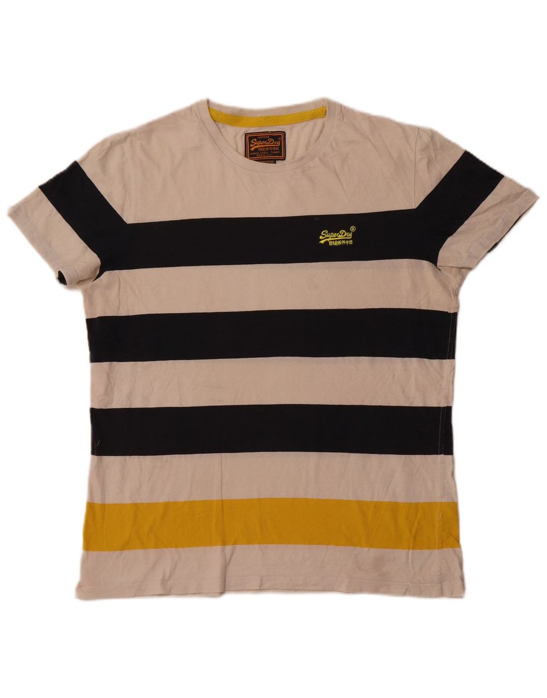 Superdry Herren-T-Shirt-Oberteil 2XL aus cremefarbener, gestreifter Baumwolle