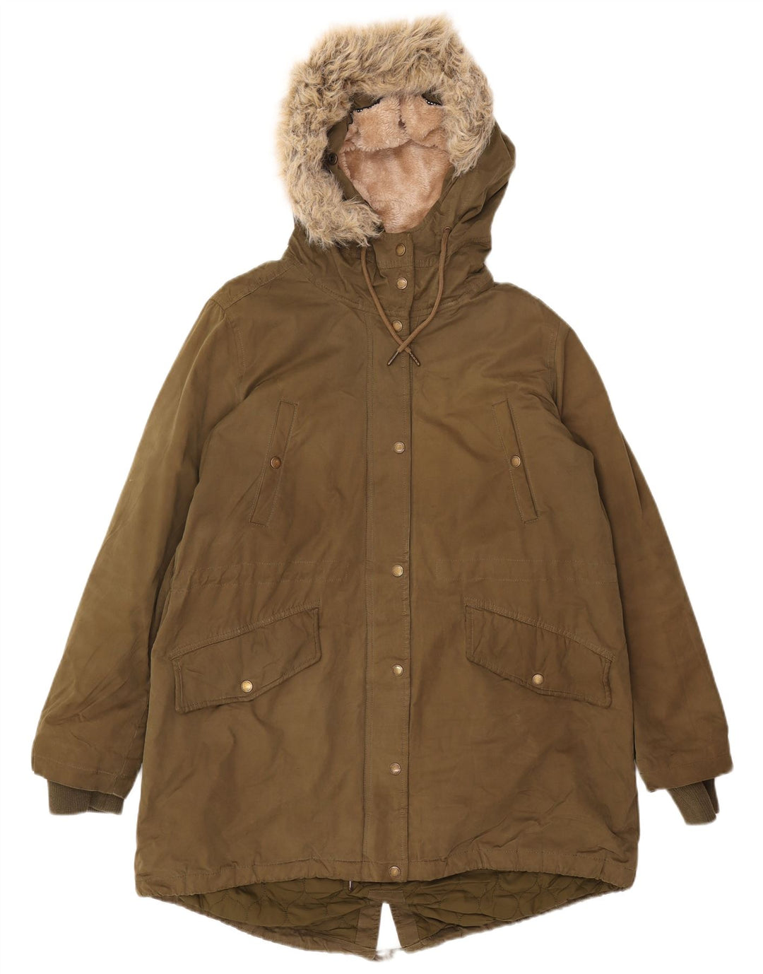 FAT FACE Damen-Parka mit Kapuze, UK 16, Größe L, Khaki, Polyester