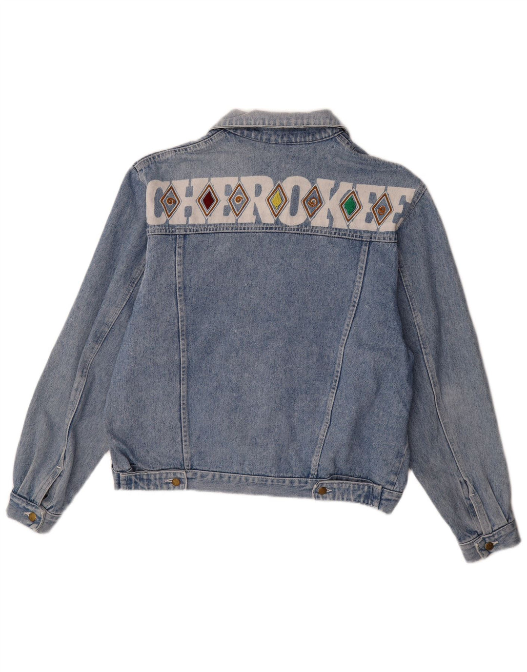 Cherokee Herren-Jeansjacke mit Grafik, UK 40, große blaue geometrische Baumwolle