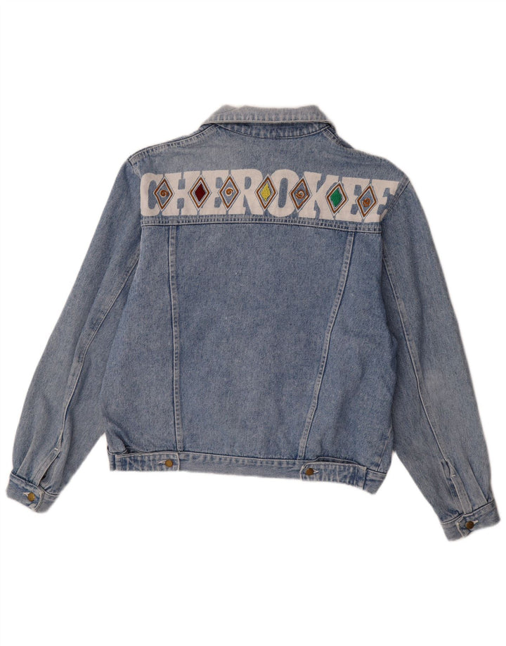 Cherokee Herren-Jeansjacke mit Grafik, UK 40, große blaue geometrische Baumwolle