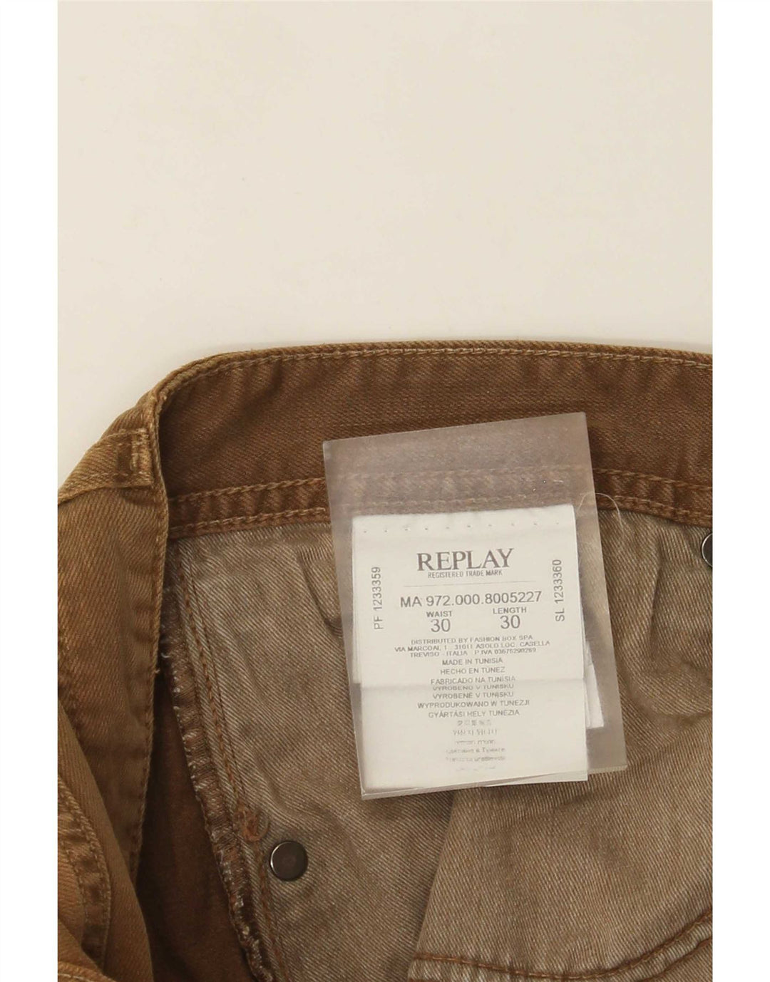 Replay Herren Slim Jeans W30 L30 Braune Baumwolle