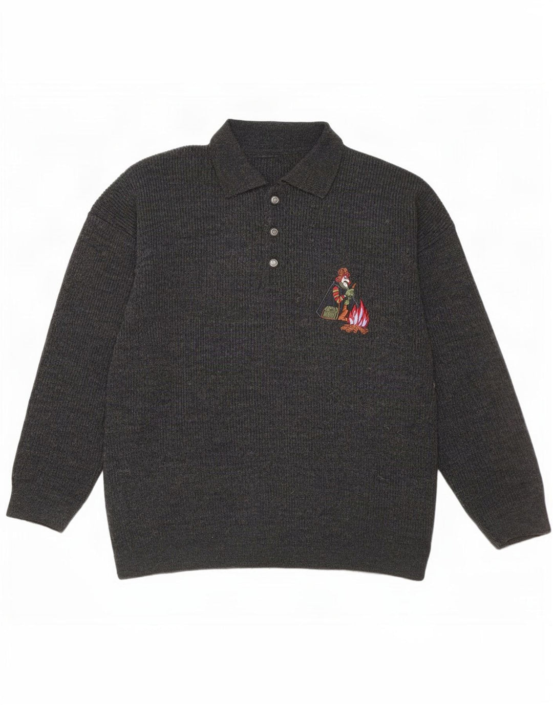 Vintage Herren-Pullover mit grafischem Polo-Ausschnitt, Größe L, Grau