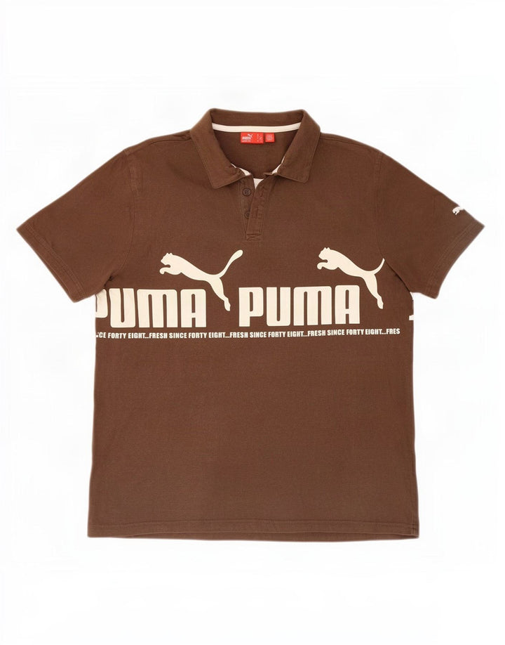 Puma Herren-Poloshirt mit Grafik, Größe S, braune Baumwolle