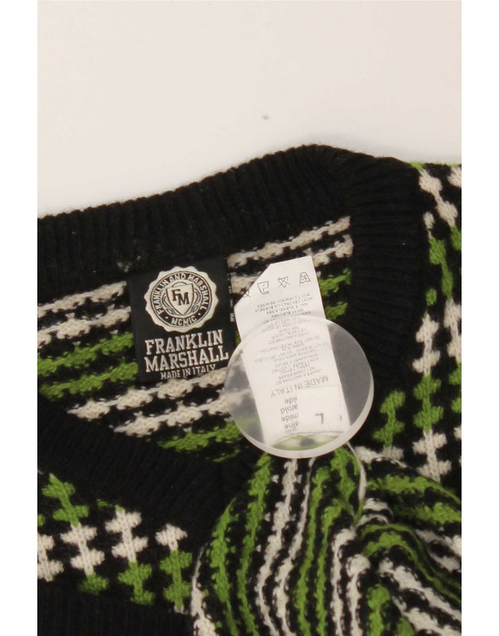Franklin & Marshall Herren-Pullover mit V-Ausschnitt, groß, grün gestreift, Wolle