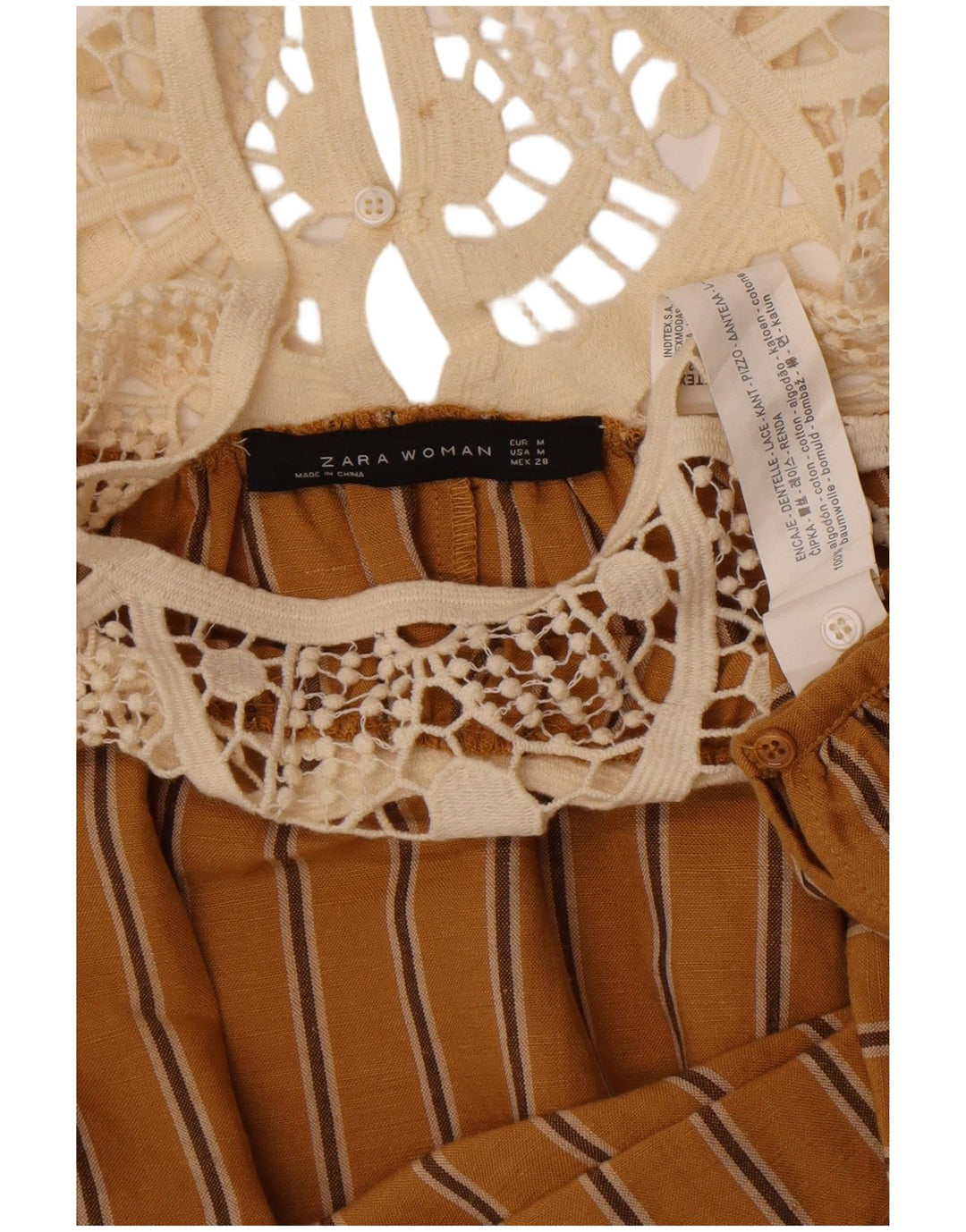 Zara Crop Langarm-Blusenoberteil für Damen, UK 14, Mittelbeige, Farbblock