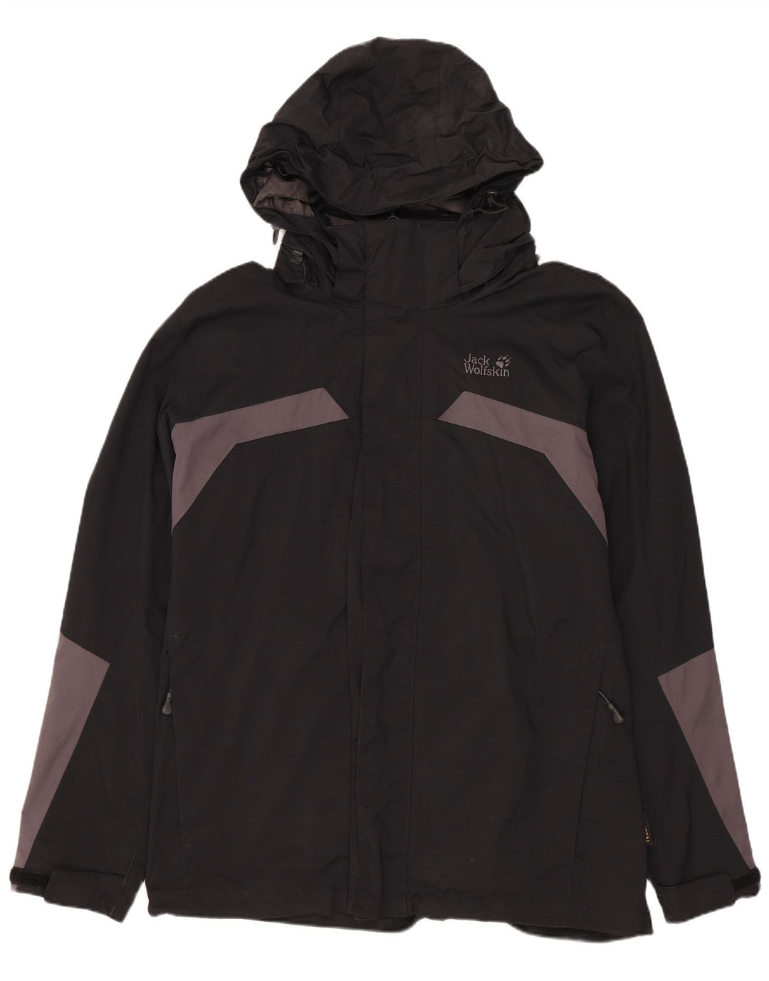 JACK WOLFSKIN Herren-Regenjacke mit Kapuze, UK 36/38, Mittelschwarz, Farbblock