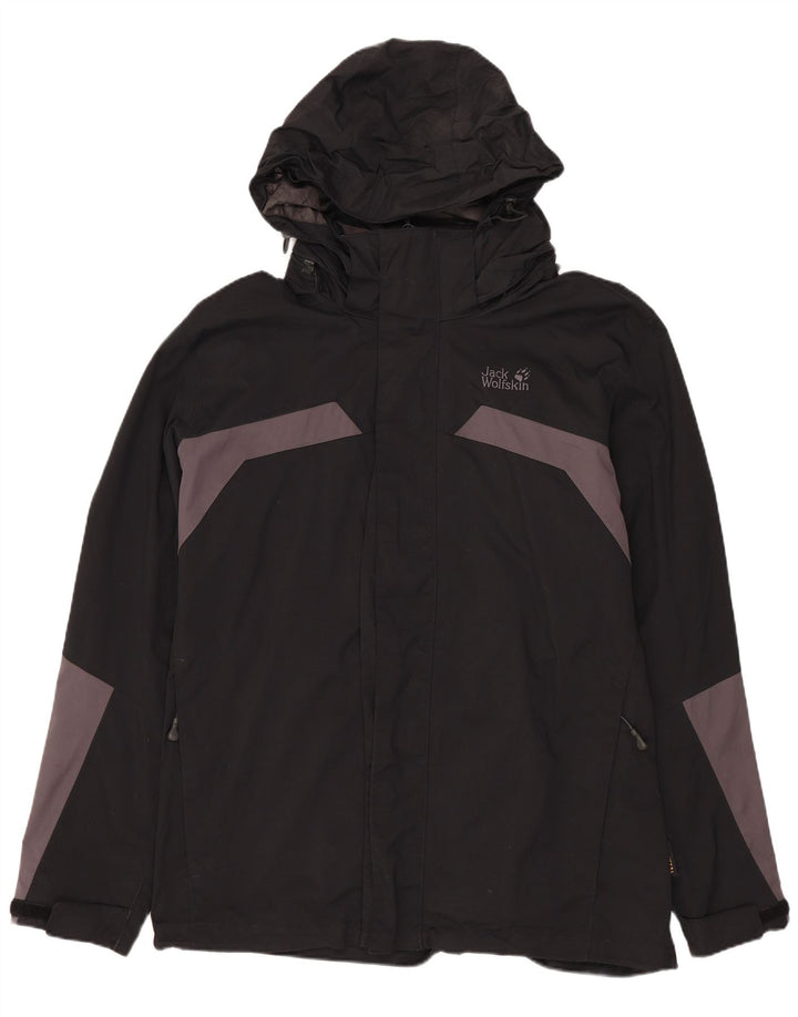 JACK WOLFSKIN Herren-Regenjacke mit Kapuze, UK 36/38, Mittelschwarz, Farbblock