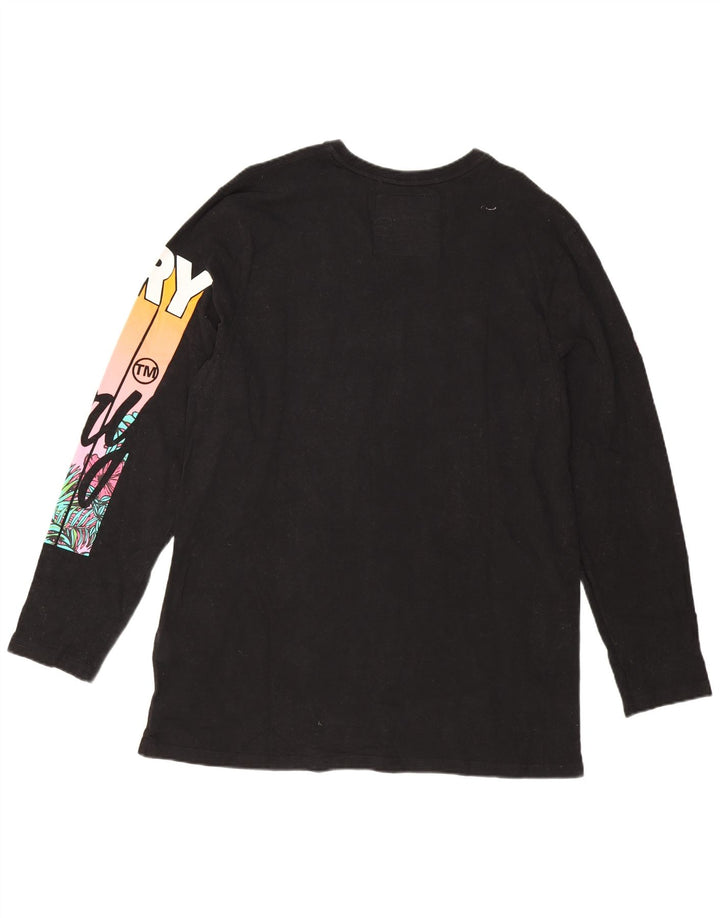 Superdry Damen Graphic Top Langarm UK 18 XL Schwarz Baumwolle