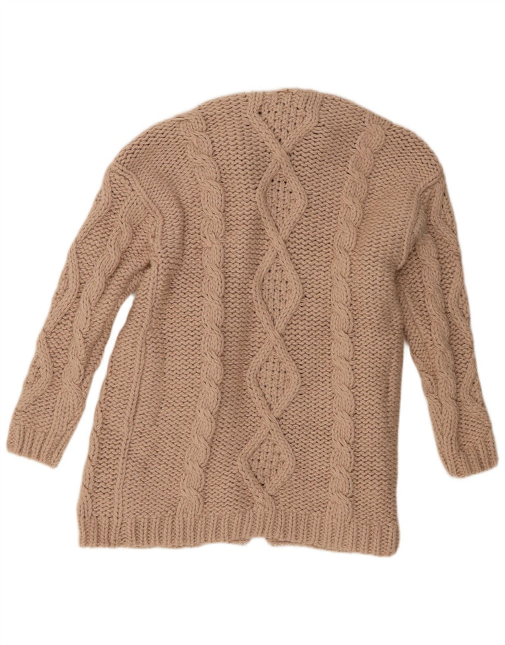 Zara Damen-Strickjacke, übergroß, offen, Gr. 10, Small, Beige, Polyester