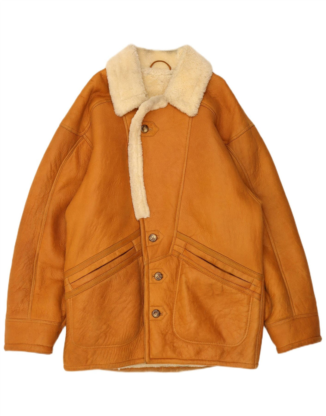 Vintage Herren Shearling Jacke IT 48 Mittelbraun