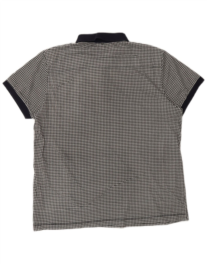 French Connection Herren-Poloshirt 2XL, schwarze Baumwolle mit Hahnentrittmuster