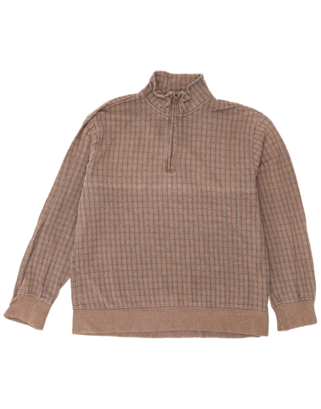Izod Herren-Sweatshirt mit Reißverschluss am Hals, mittelbraun karierte Baumwolle