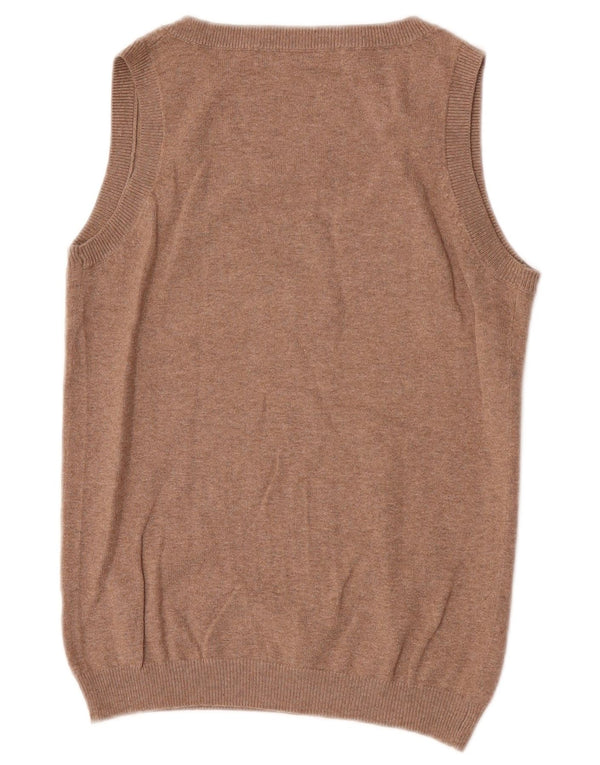 Zara Damen Weste Tank Top UK 12 Mittelbraun gefleckte Baumwolle
