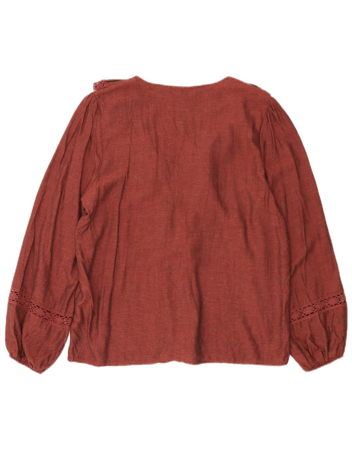 Zara Womens Rüschen vorne übergroße Bluse Top UK 10 kleine rote Viskose