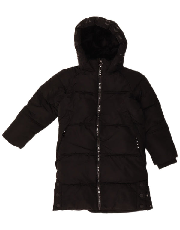 Ted Baker Wattierter Mantel mit grafischer Kapuze für Mädchen, 7–8 Jahre, schwarzes Polyester