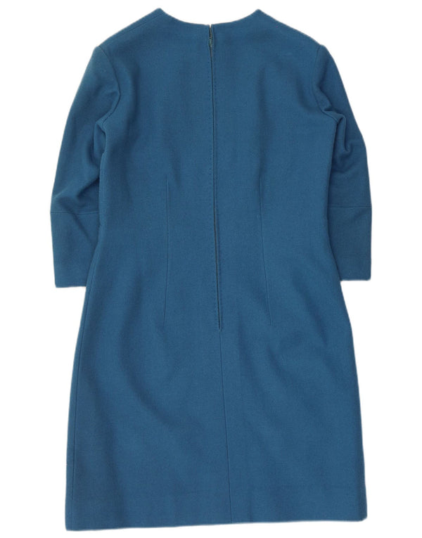 VINTAGE Damen 3/4-Ärmel-Etuikleid UK 12 Mittelblau