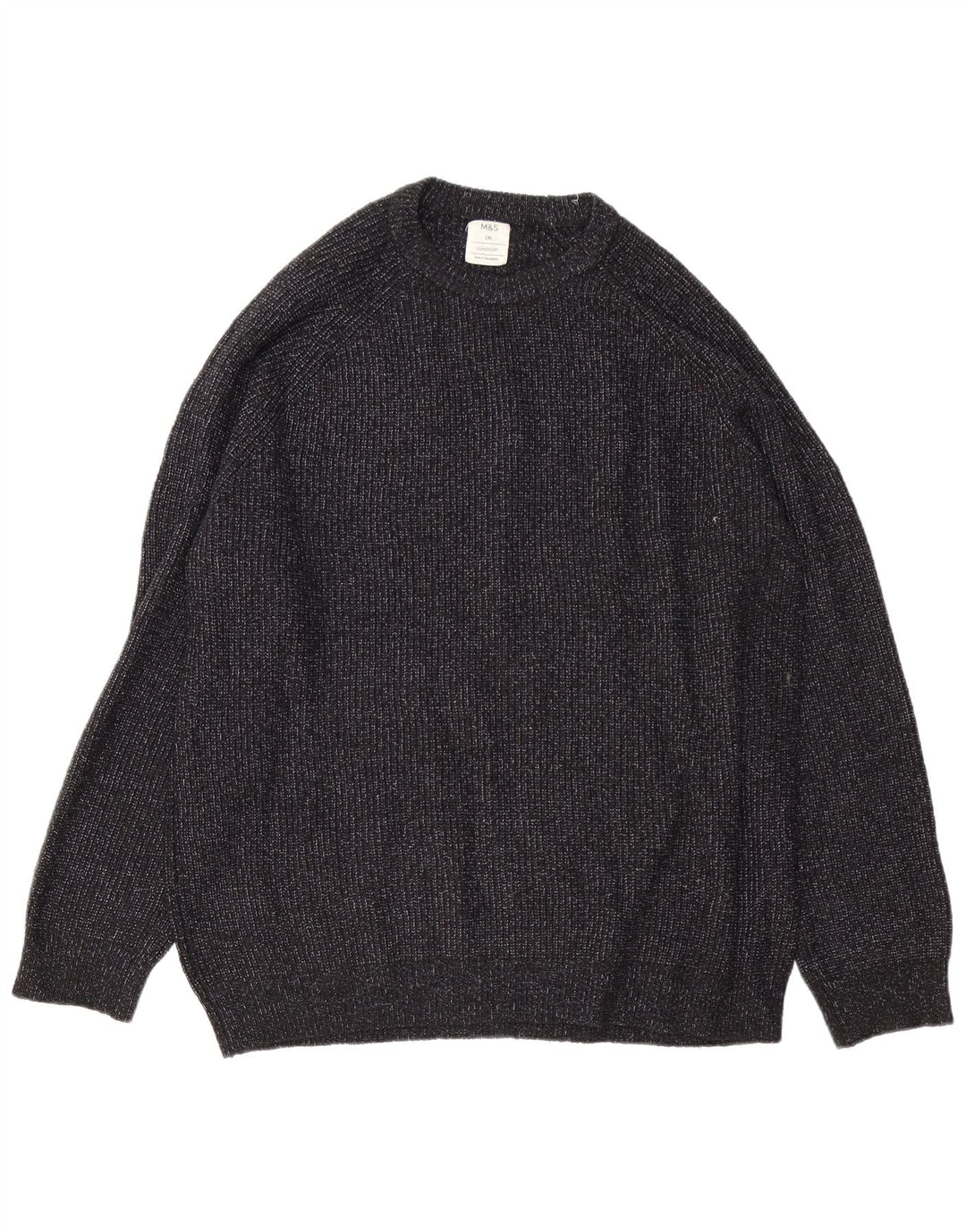 Marks & Spencer Herren-Pullover mit Rundhalsausschnitt, 2XL, schwarz geflecktes Polyamid