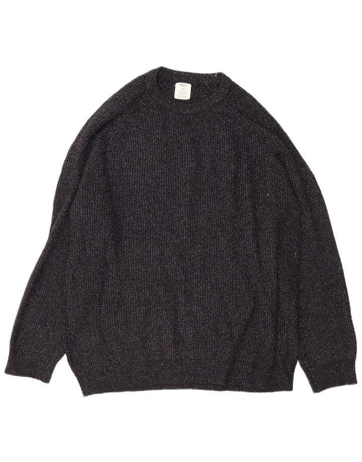Marks & Spencer Herren-Pullover mit Rundhalsausschnitt, 2XL, schwarz geflecktes Polyamid