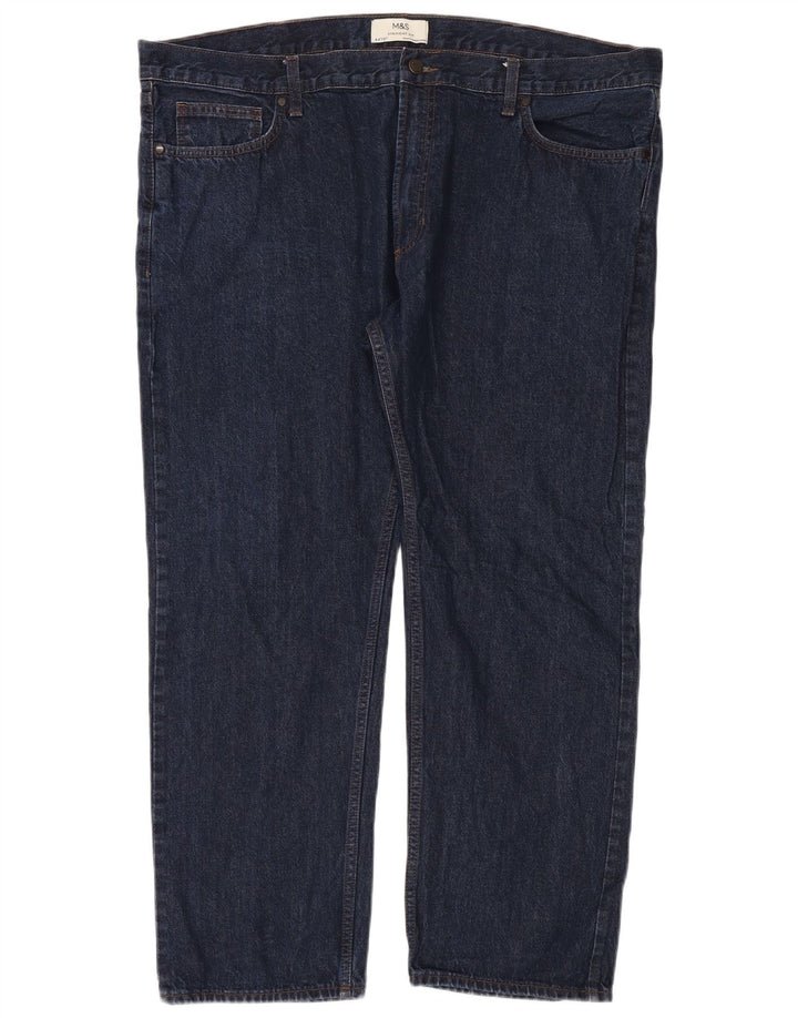Marks & Spencer Herren Straight Jeans W44 L31 Marineblaue Baumwolle