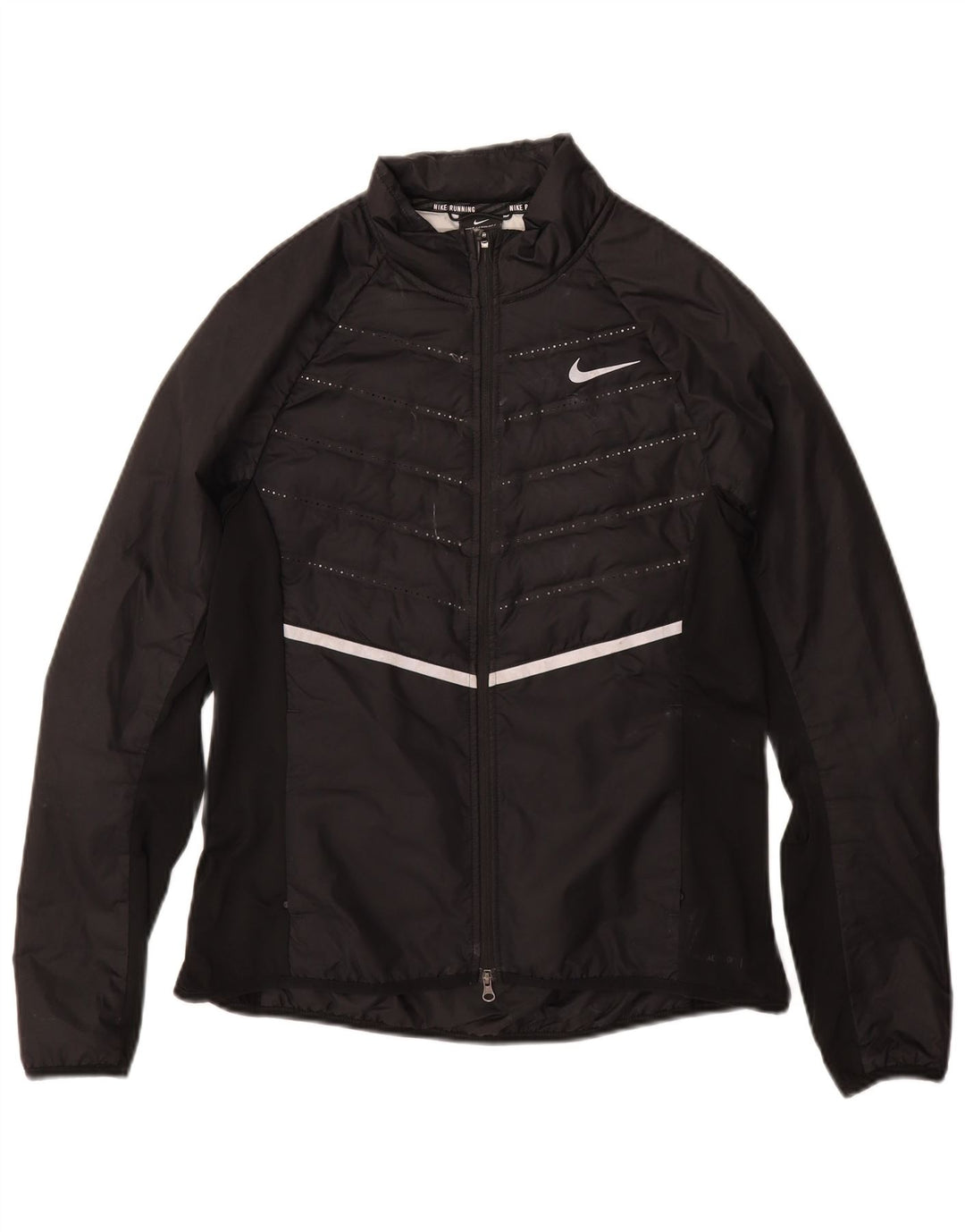 NIKE Damen Racer Jacke UK 12 Mittelschwarzes Polyester
