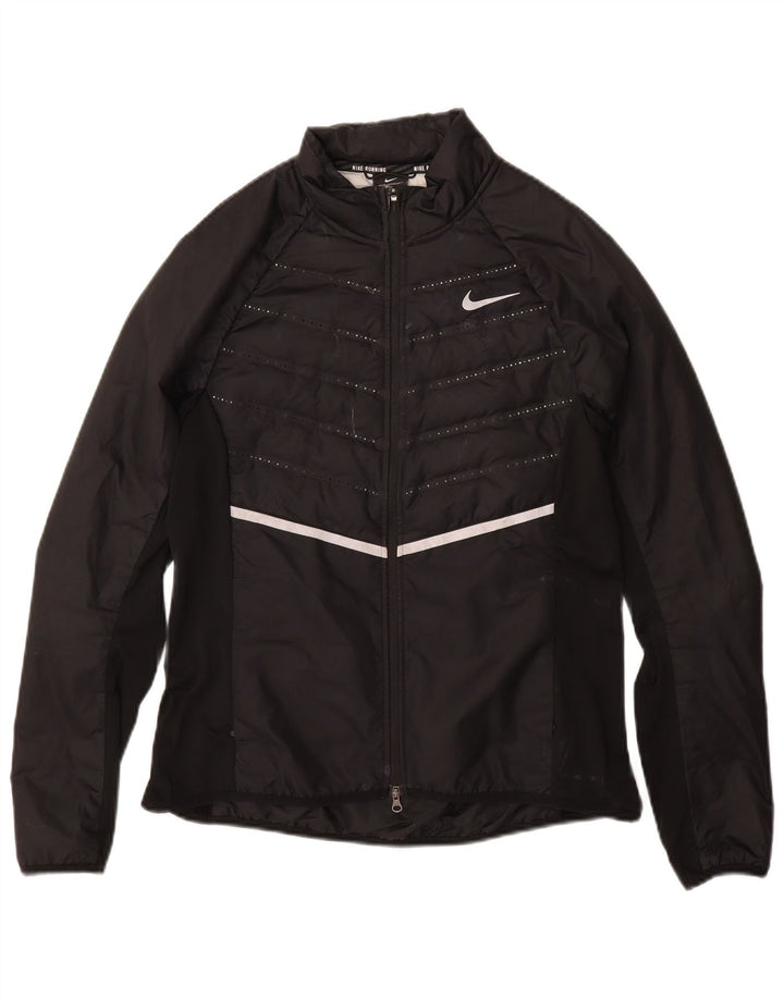 NIKE Damen Racer Jacke UK 12 Mittelschwarzes Polyester