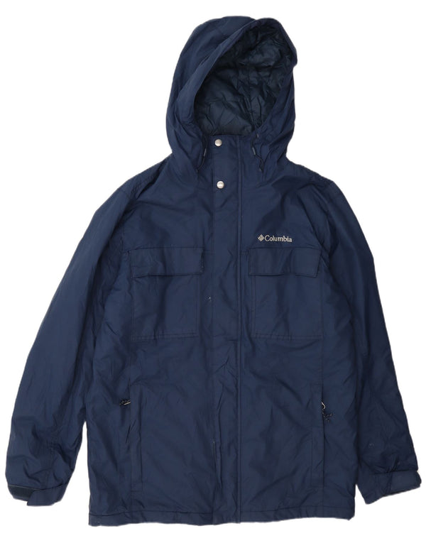 Columbia Mens Hooded Rain Jacket UK 38 Medium Navy Blue Nylon