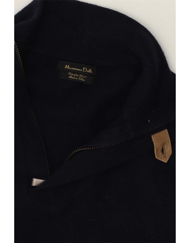 Massimo Dutti Herren-Pullover mit Reißverschluss am Hals, mittelmarineblaue Wolle