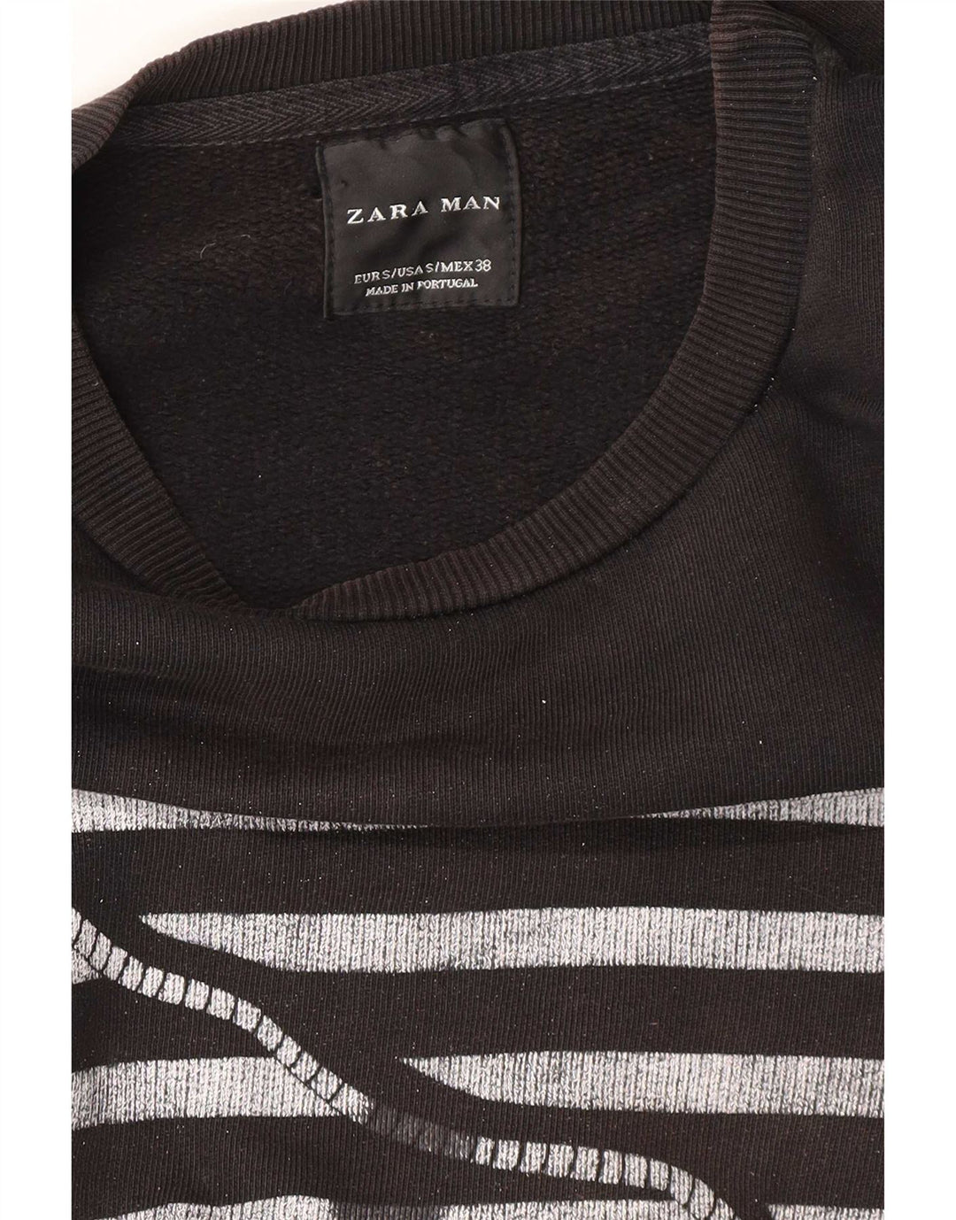 Zara Herren-Sweatshirt mit Grafik, Größe S, Schwarz