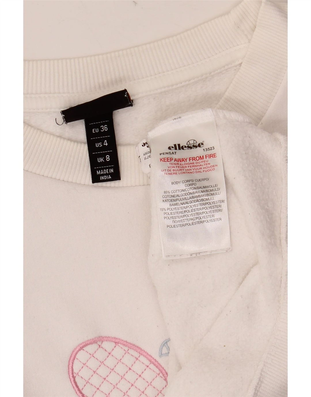 ELLESSE Übergroßer Grafik-Sweatshirtpullover für Damen, UK 8, Größe S, weiße Baumwolle