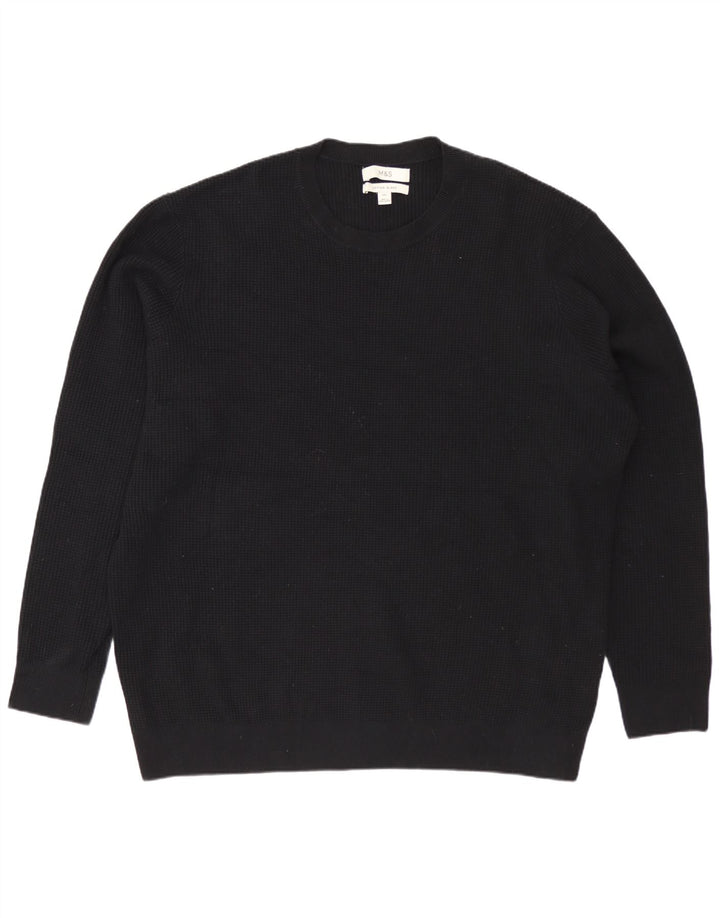 Marks & Spencer Herren-Pullover mit Rundhalsausschnitt, 3XL, schwarze Baumwolle