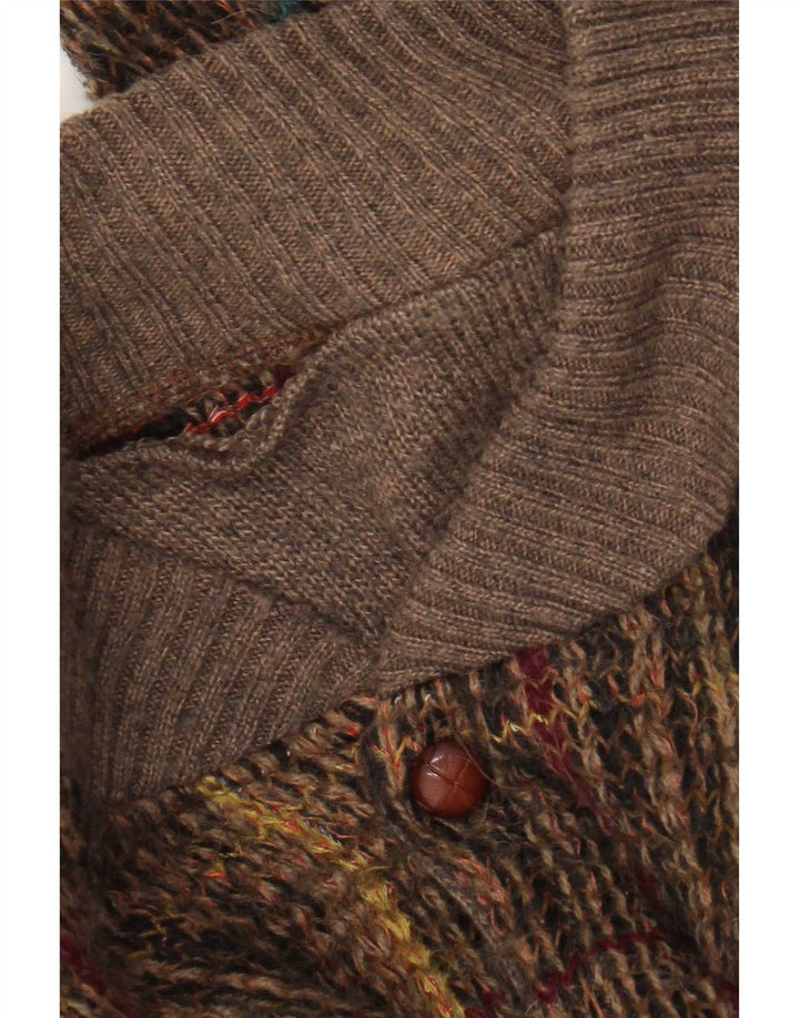 Vintage Herren-Cardigan-Pullover, großes braunes Karo-Acryl
