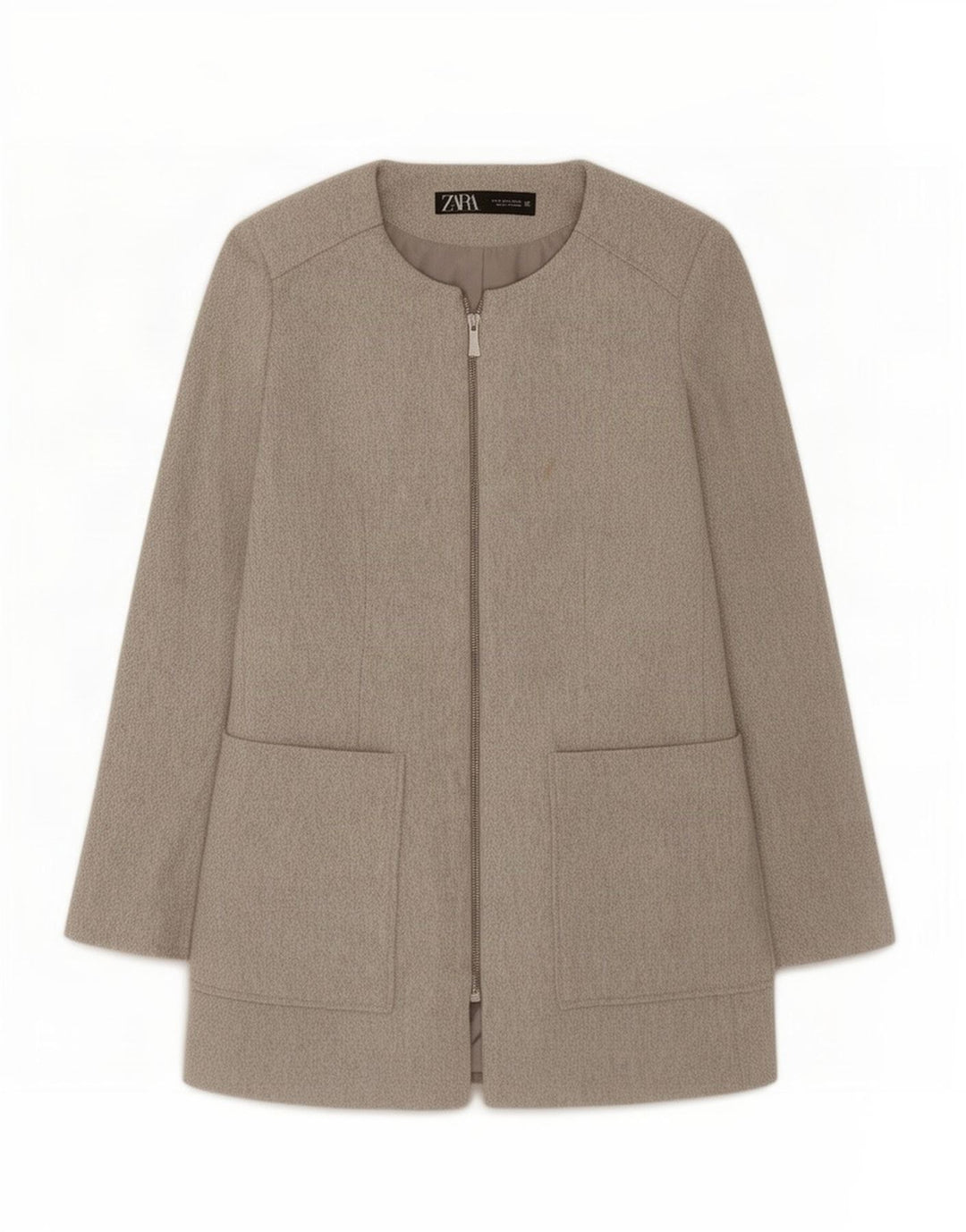 Zara Damen-Blazer mit durchgehendem Reißverschluss, UK 12, mittelgraue Baumwolle