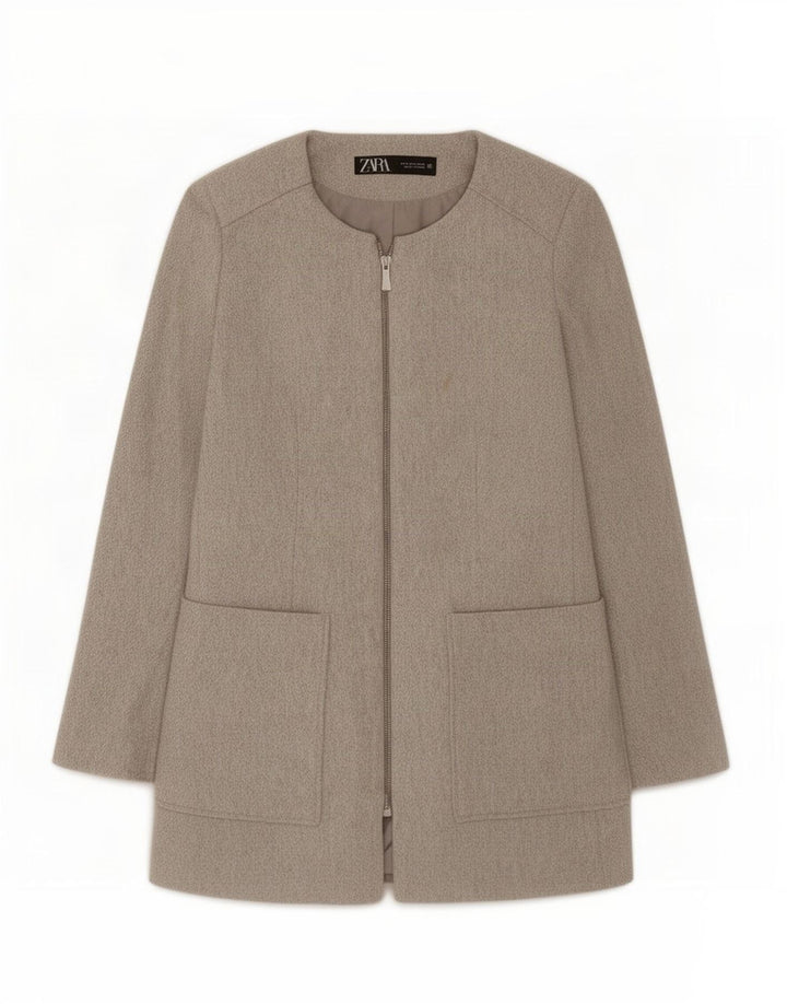 Zara Damen-Blazer mit durchgehendem Reißverschluss, UK 12, mittelgraue Baumwolle