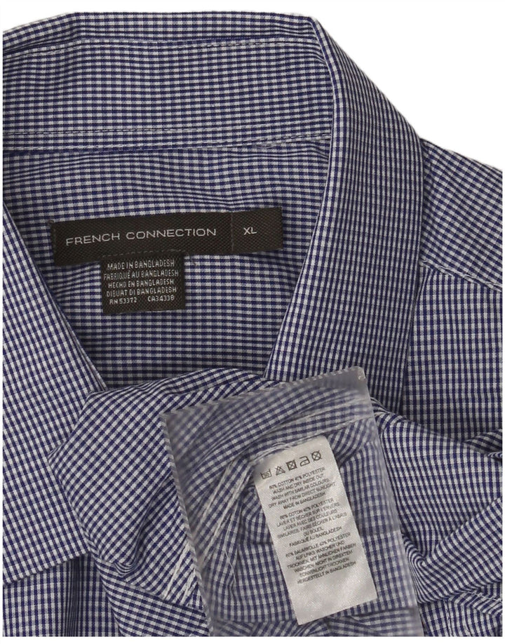 French Connection Herrenhemd XL aus blauer Gingham-Baumwolle