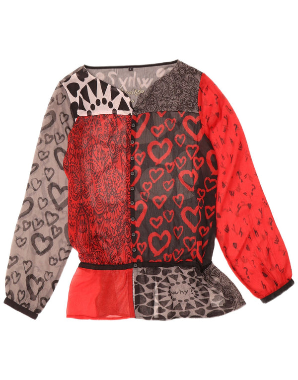 Desigual Damen Durchsichtige Hemdbluse UK 16 Large Red Geometrisch