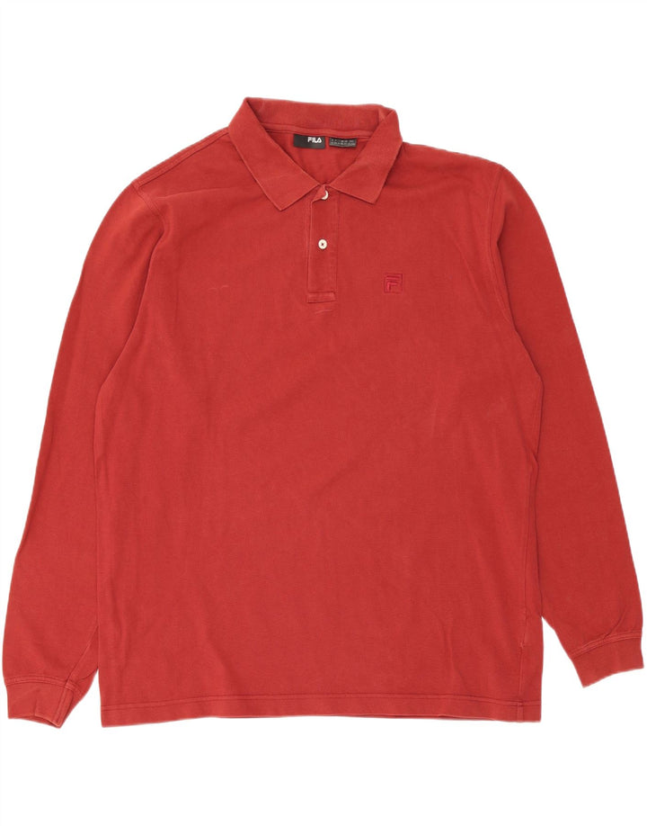 FILA Mens Long Sleeve Polo Shirt 2XL Red Vintage Fila and Second-Hand Fila from Messina Hembry 