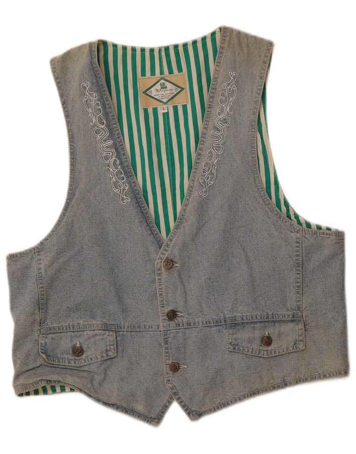 WAMPUM Damen Weste UK 16 Große blaue Baumwolle