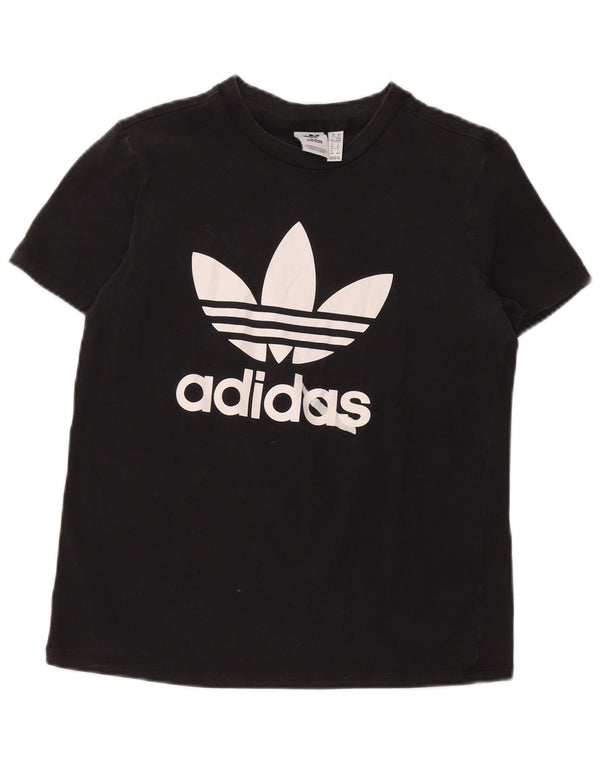 Adidas Damen Graphic T-Shirt Top UK 14 Medium Schwarz Baumwolle