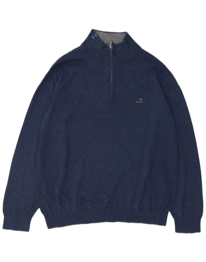 Gant Herren-Pullover mit Reißverschluss am Hals, 2XL, marineblaue Baumwolle