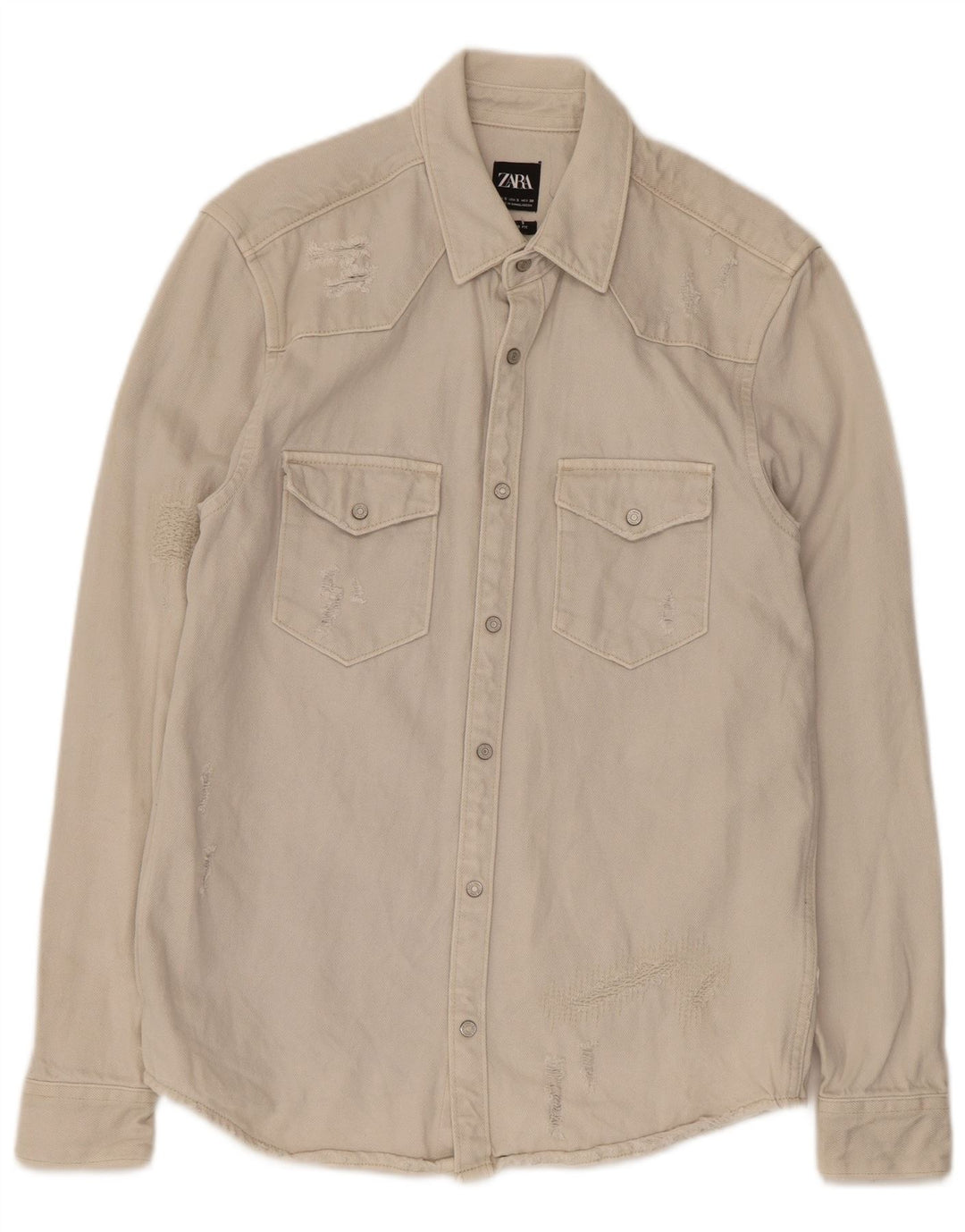 Zara Damen-Jeanshemd mit entspannter Passform, kleine Beige-Baumwolle