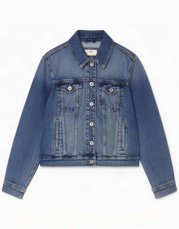 Marks & Spencer Damen Jeansjacke UK 12 Mittelblaue Baumwolle