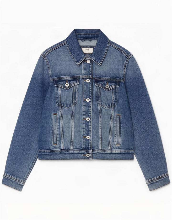 Marks & Spencer Damen Jeansjacke UK 12 Mittelblaue Baumwolle